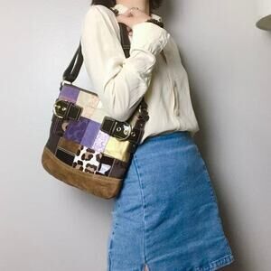 Coach Patchwork Cow Hair Crossbody Bag Brown Multi 3573